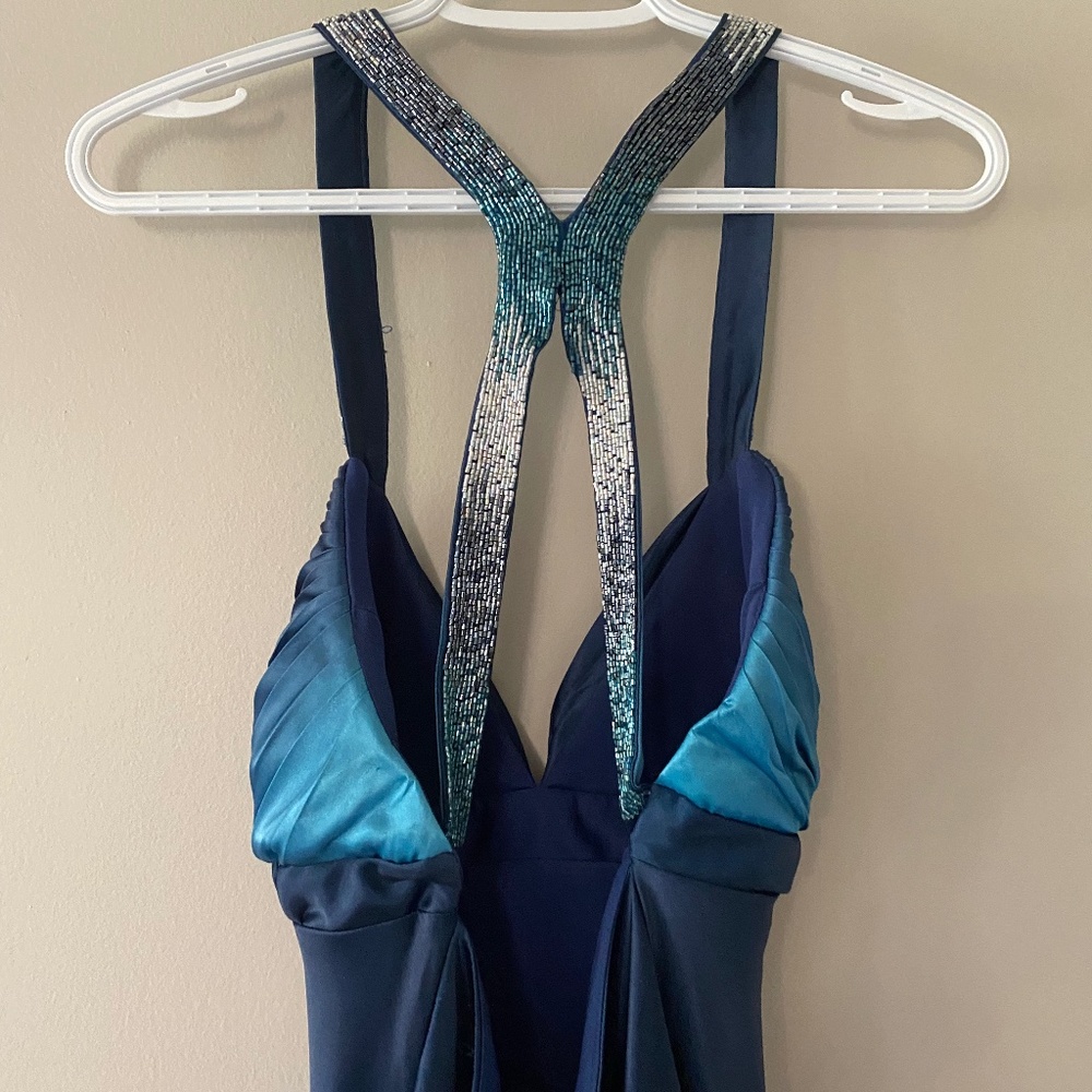 Jolie Deep Teal Satin V-Neck Prom Gown - Picture 6 of 11